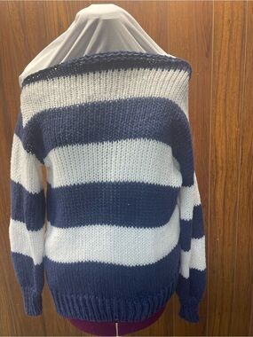 SHEIN Navy & White Off-Shoulder Striped Knit Sweater
